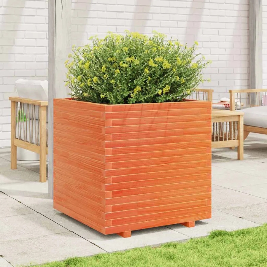 Jardinière cire marron 70x70x72,5 cm bois de pin massif - 3