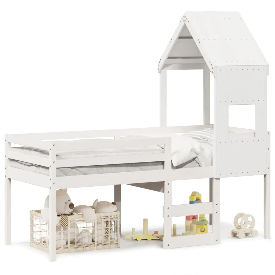 Lit haut sans matelas blanc 90x190 cm bois de pin massif - 2
