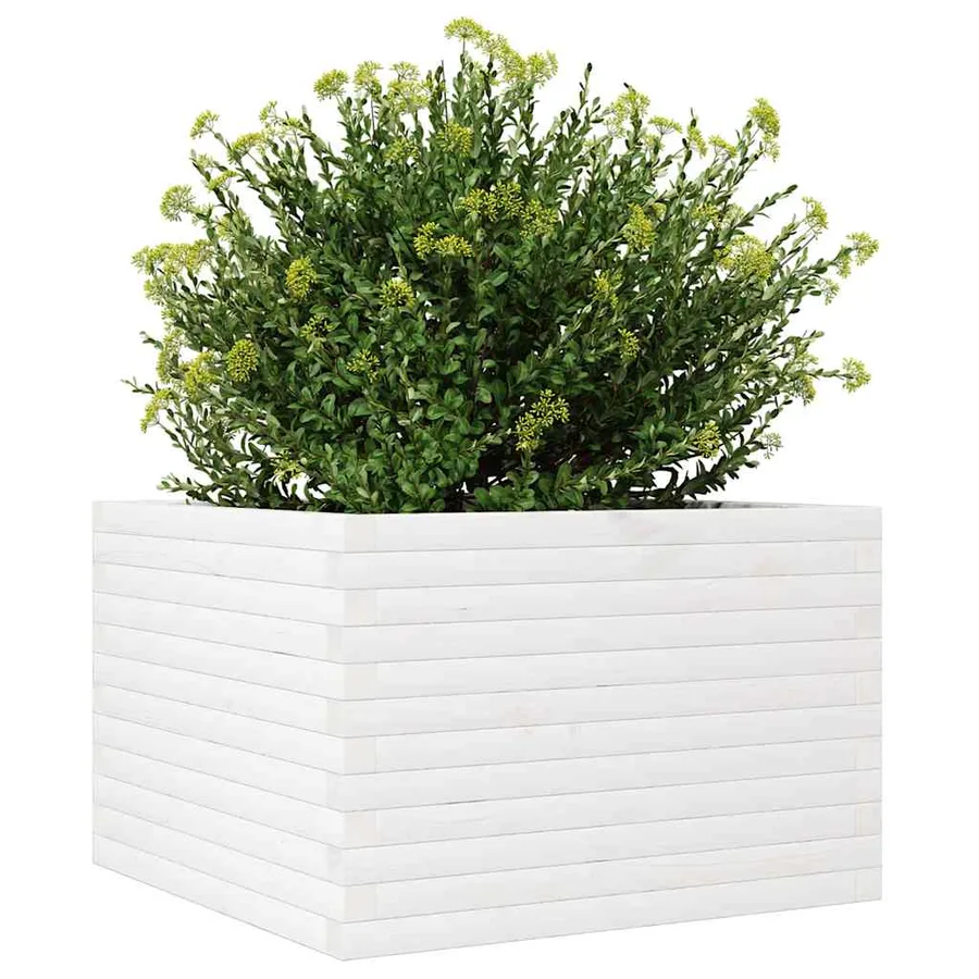 Jardinière blanc 70x70x46 cm bois de pin massif - 4