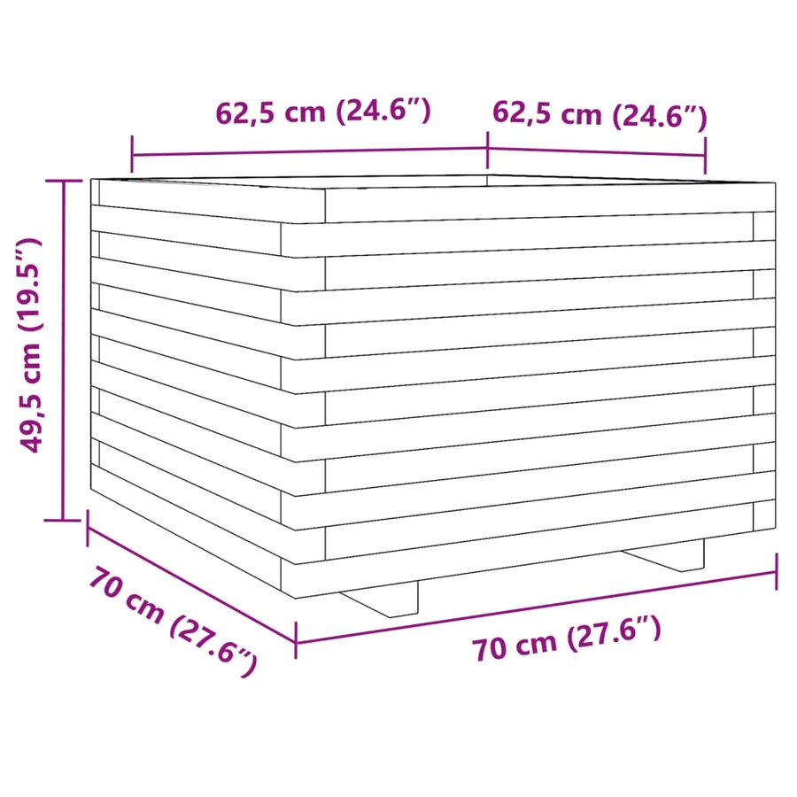 Jardinière blanc 70x70x49,5 cm bois de pin massif - 10