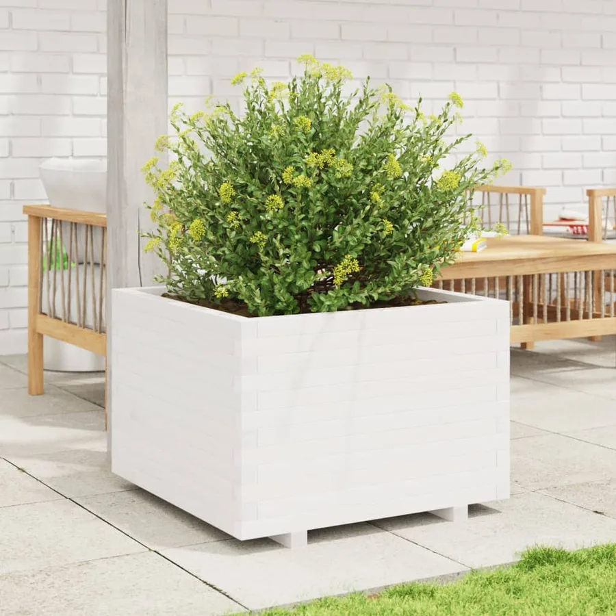 Jardinière blanc 70x70x49,5 cm bois de pin massif - 3