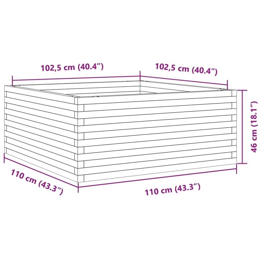 Jardinière cire marron 110x110x46 cm bois de pin massif - 10