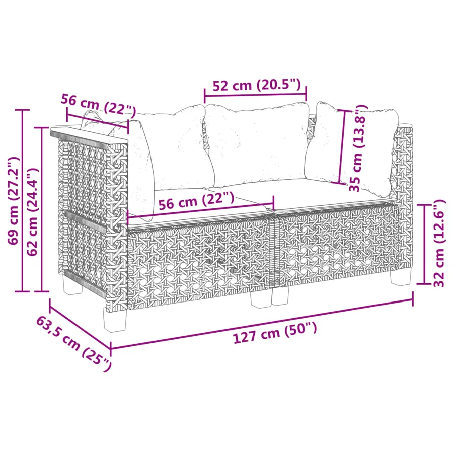 Canapés d'angle de jardin et coussins 2 pcs gris résine tressée - 8