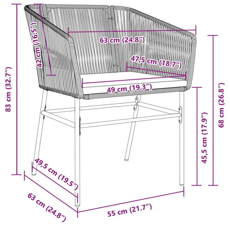 Chaises de jardin lot de 2 et coussins marron rotin - 9