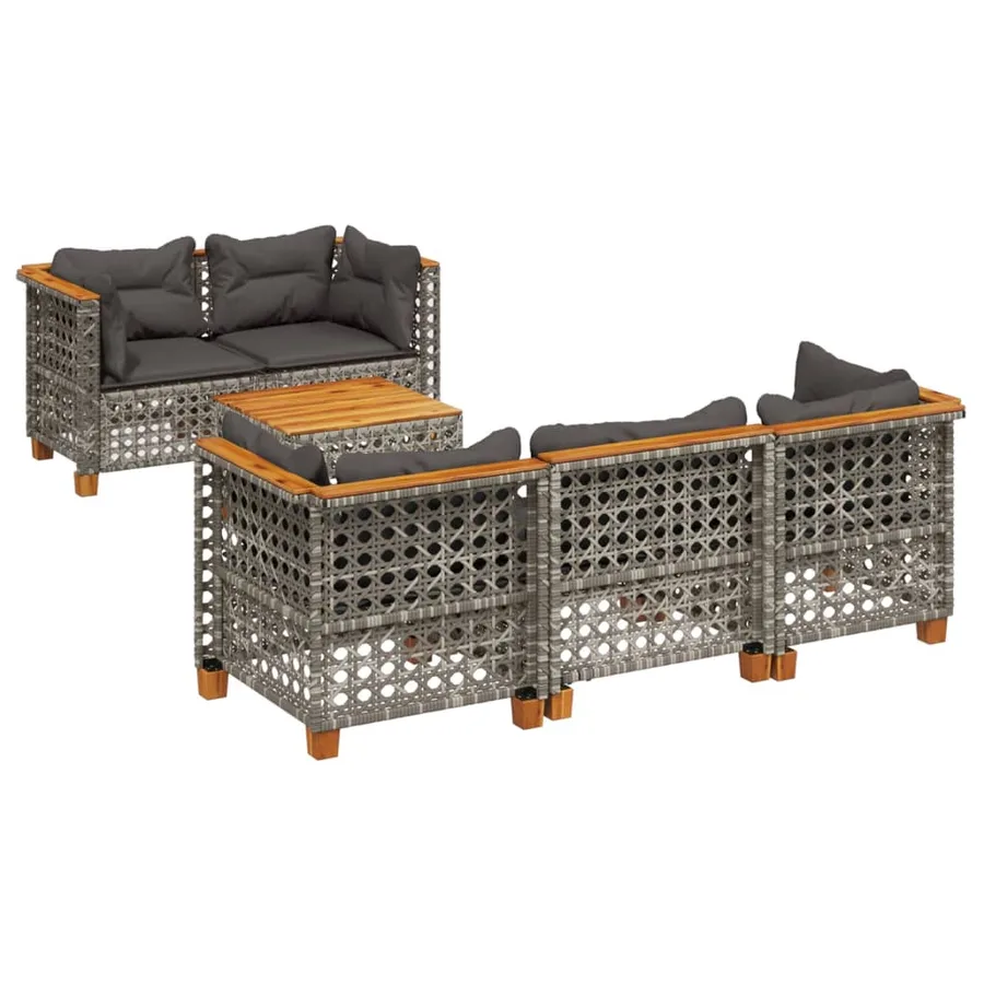 Salon de jardin 6 pcs avec coussins gris résine tressée - 2