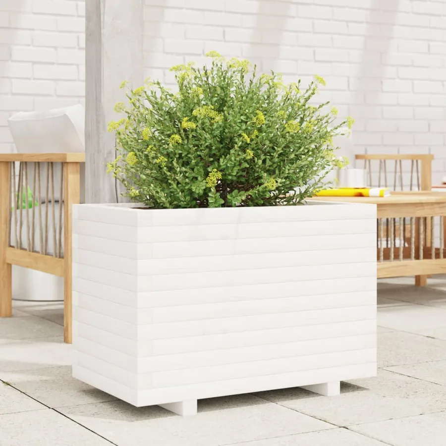 Jardinière blanc 70x40x49,5 cm bois de pin massif - 3