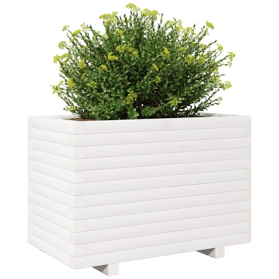 Jardinière blanc 70x40x49,5 cm bois de pin massif - 4