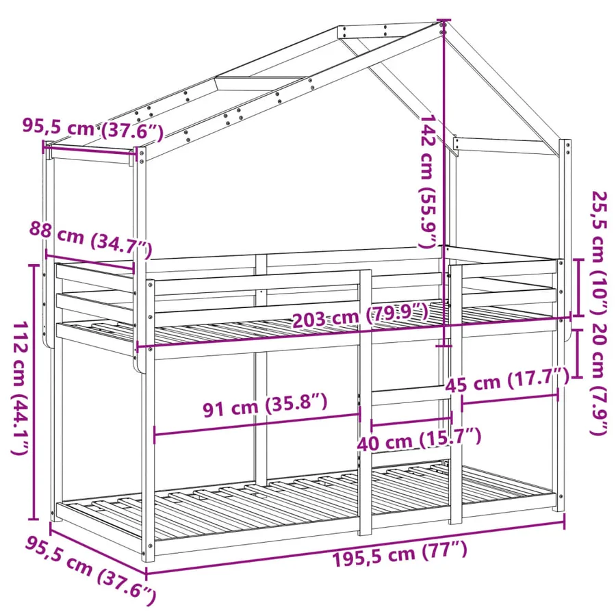 Lit superposé sans matelas blanc 90x190 cm bois de pin massif - 12