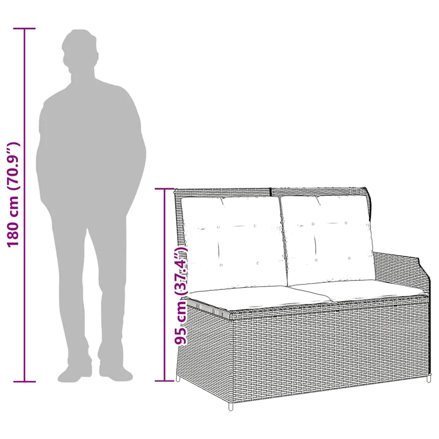 Banc inclinable de jardin avec coussins gris résine tressée - 10