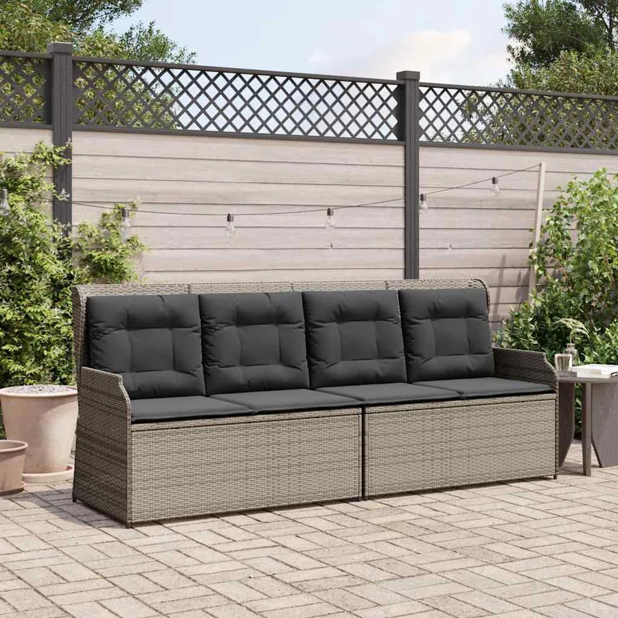 Banc inclinable de jardin avec coussins gris résine tressée - 3