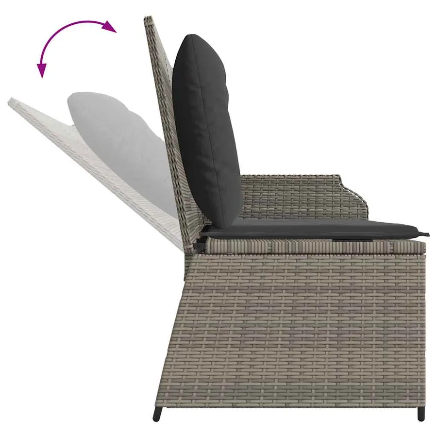 Banc inclinable de jardin avec coussins gris résine tressée - 7