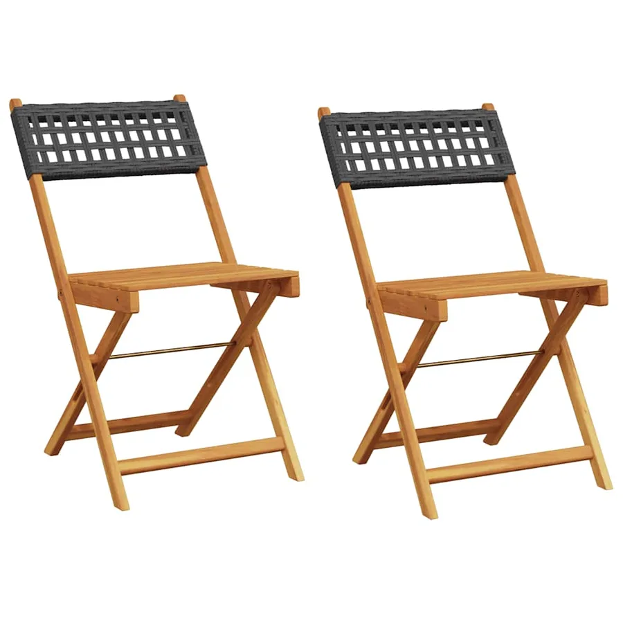 Chaises de bistrot lot de 2 noir bois massif d'acacia et rotin - 2