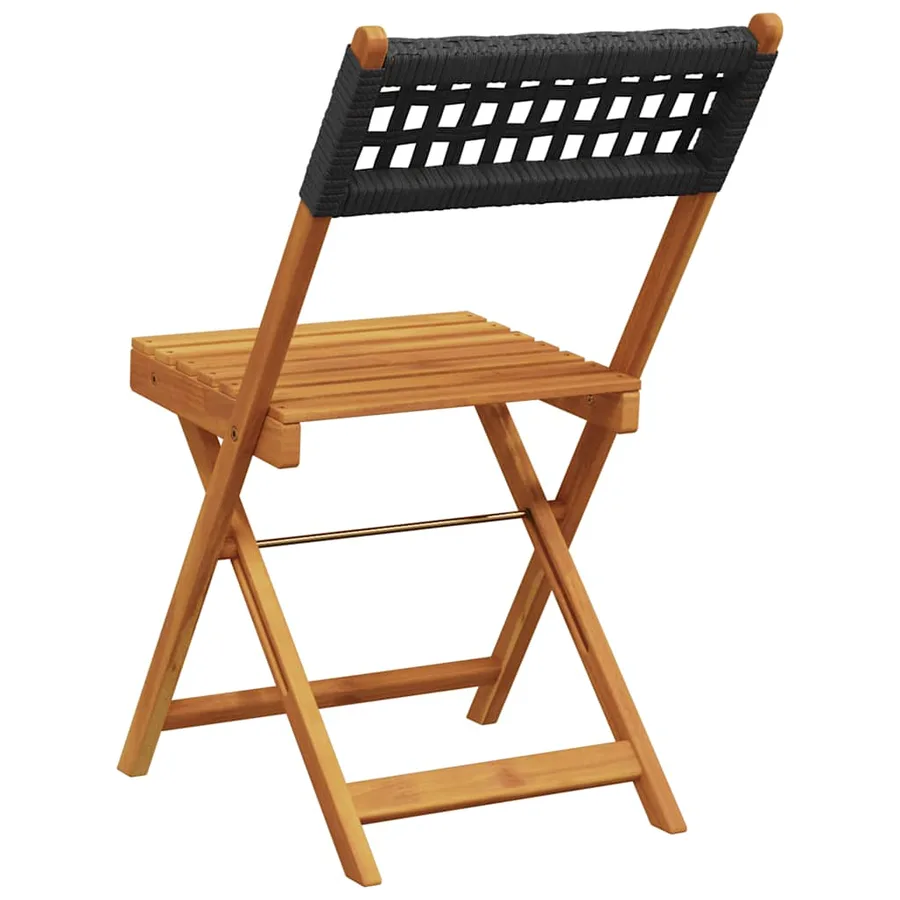 Chaises de bistrot lot de 2 noir bois massif d'acacia et rotin - 7