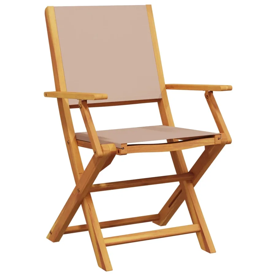Chaises de jardin pliantes lot de 4 taupe tissu et bois massif - 3