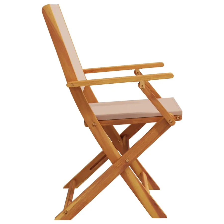 Chaises de jardin pliantes lot de 4 taupe tissu et bois massif - 5
