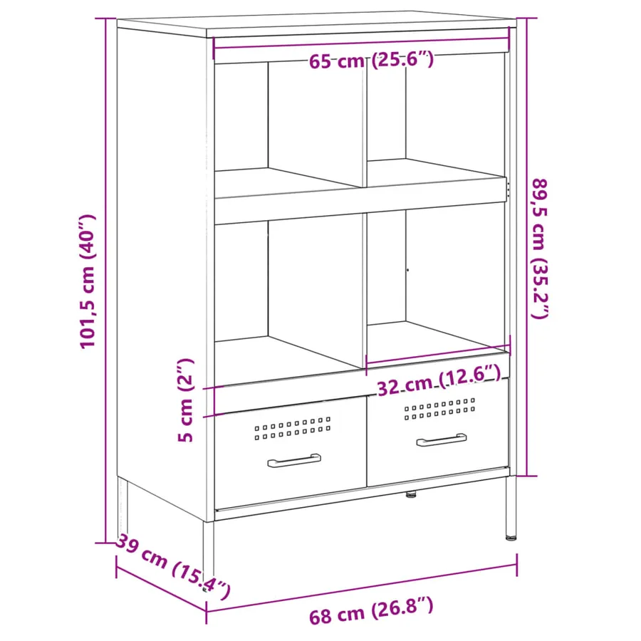 Buffet haut vert olive 68x39x101,5 cm acier - 12