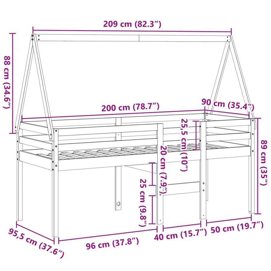 Lit haut sans matelas cire marron 80x200 cm bois de pin massif - 12