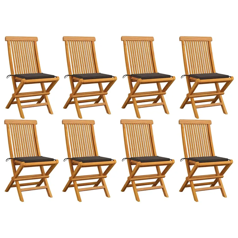 Chaises de jardin et coussins taupe lot de 8 Bois teck massif