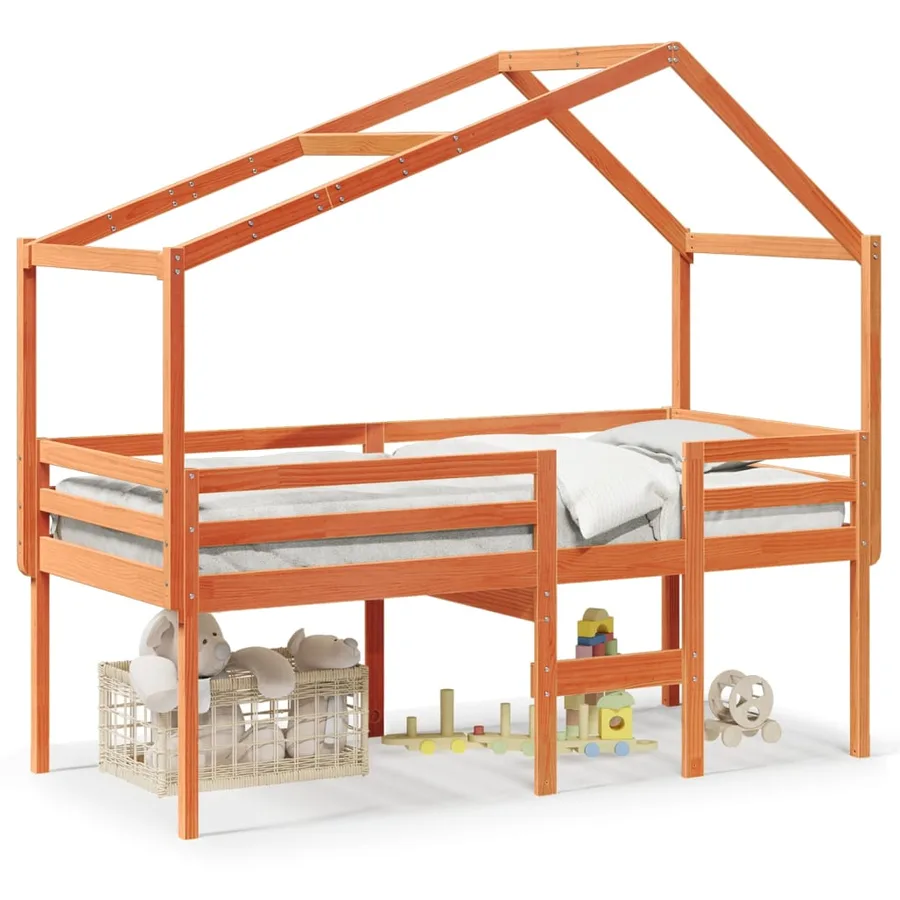 Lit haut sans matelas cire marron 80x200 cm bois de pin massif - 2
