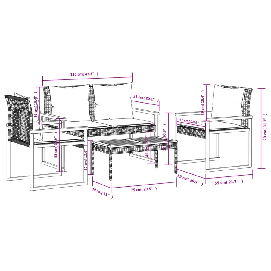 Salon de jardin avec coussins 4pcs mélange beige résine tressée - 10