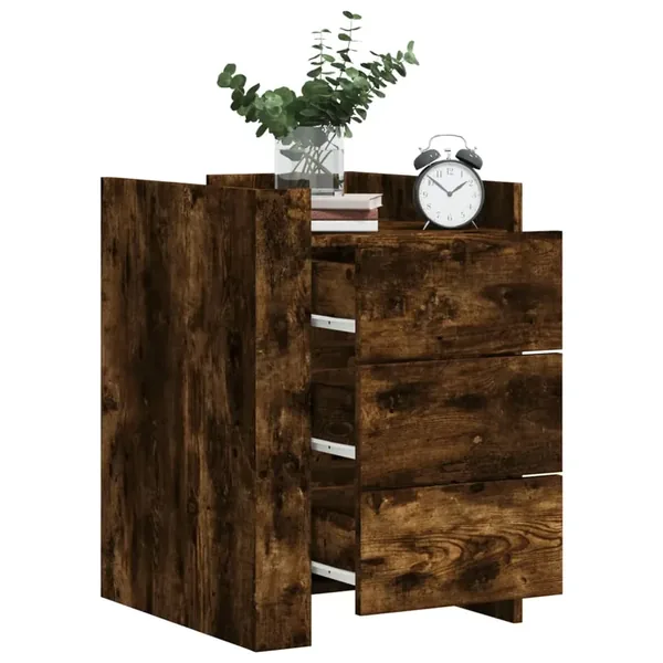 Table de chevet chêne fumé 45x50x65 cm bois d'ingénierie