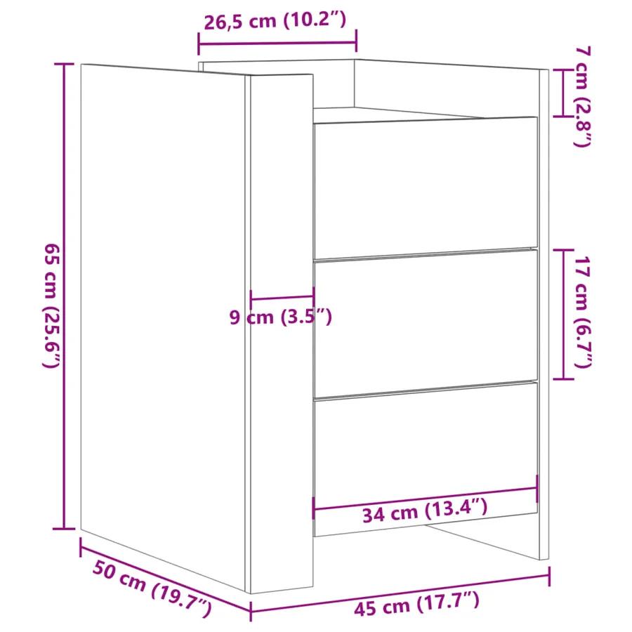 Table de chevet chêne fumé 45x50x65 cm bois d'ingénierie - 11