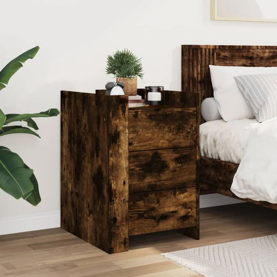 Table de chevet chêne fumé 45x50x65 cm bois d'ingénierie - 3