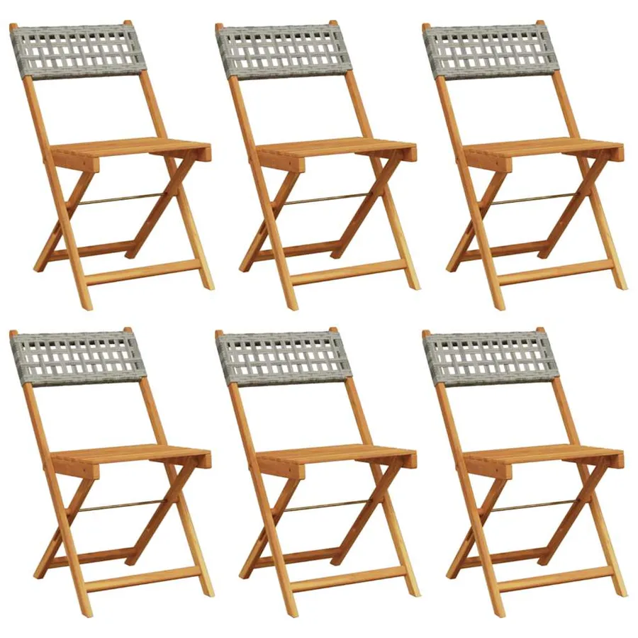 Chaises de jardin pliantes lot de 6 gris poly rotin bois massif - 2
