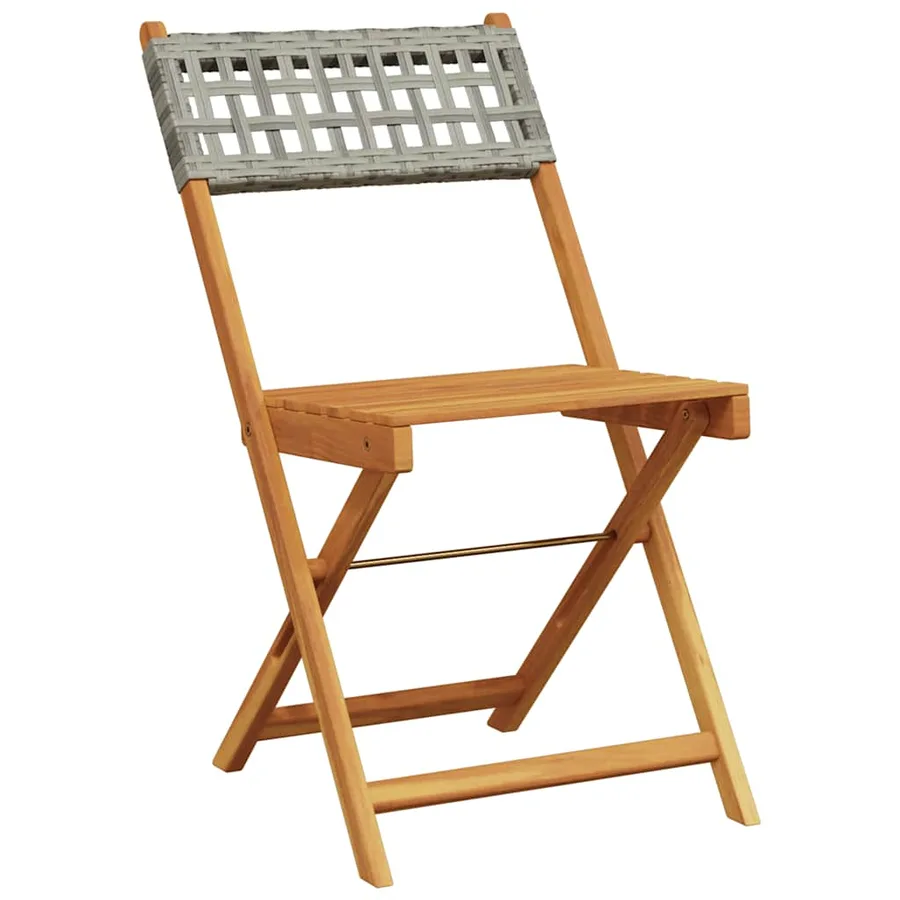 Chaises de jardin pliantes lot de 6 gris poly rotin bois massif - 3