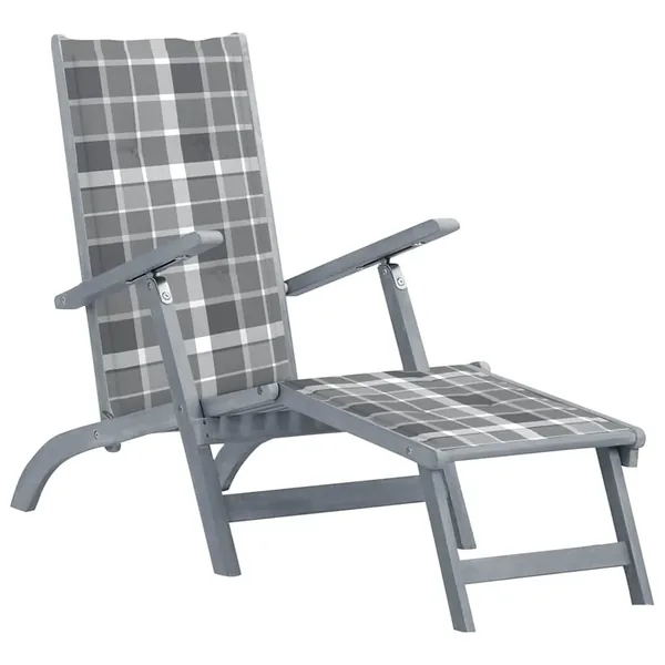 Chaise longue d'extérieur repose-pied et coussin Acacia solide