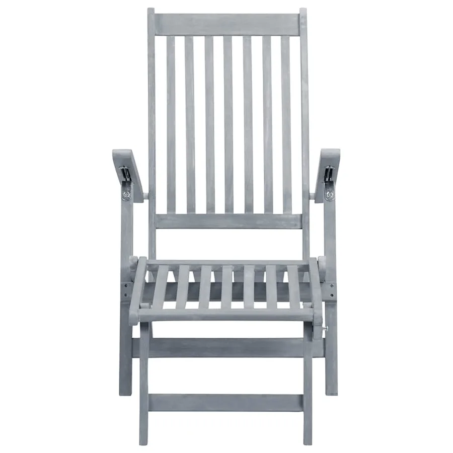 Chaise longue d'extérieur repose-pied et coussin Acacia solide - 3