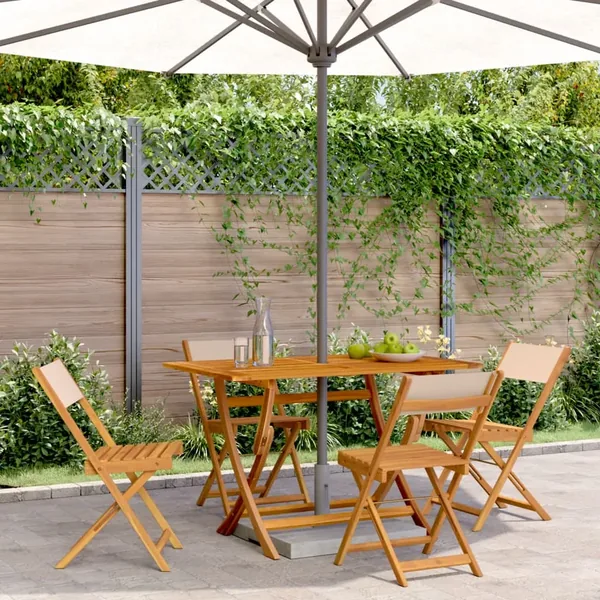 Chaises de jardin pliantes lot de 4 beige tissu et bois massif