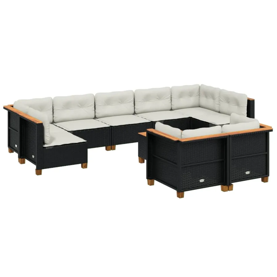 Salon de jardin 10 pcs avec coussins noir résine tressée - 2