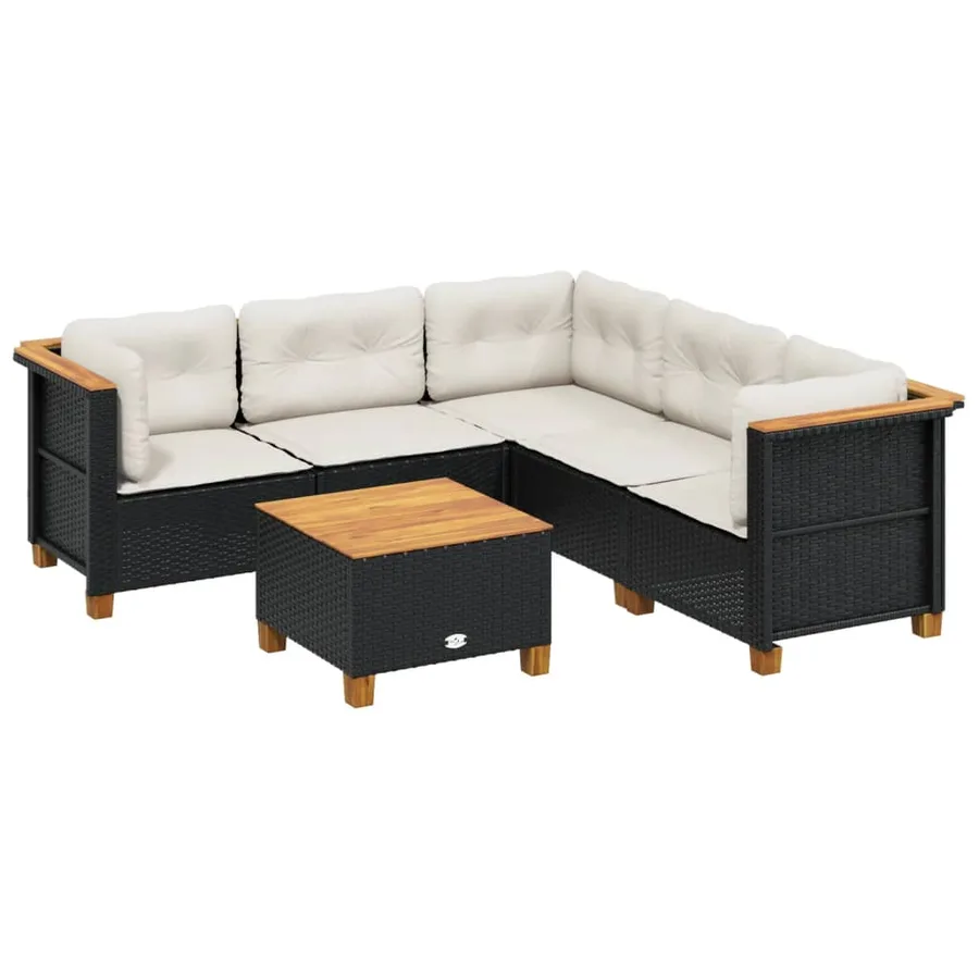 Salon de jardin 6 pcs avec coussins noir résine tressée - 2