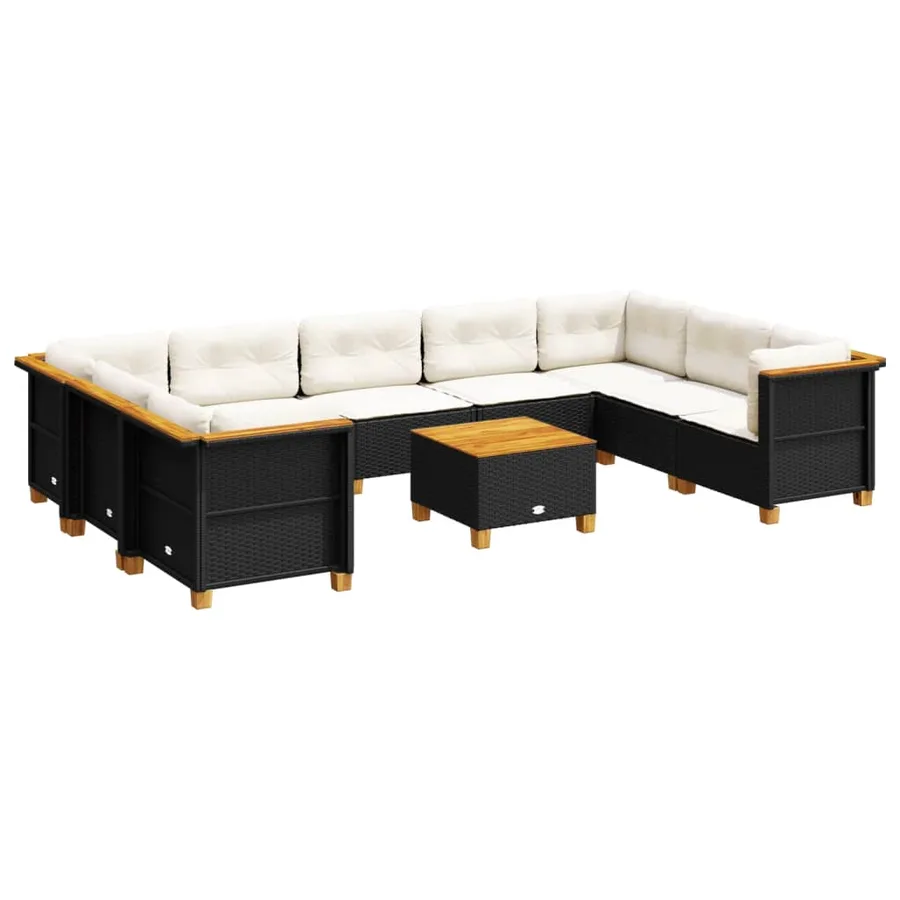 Salon de jardin 10 pcs avec coussins noir résine tressée - 2