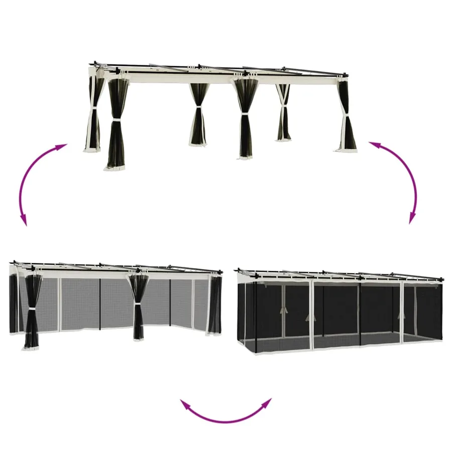 Tonnelle avec parois en filet crème 6x3 m acier - 3