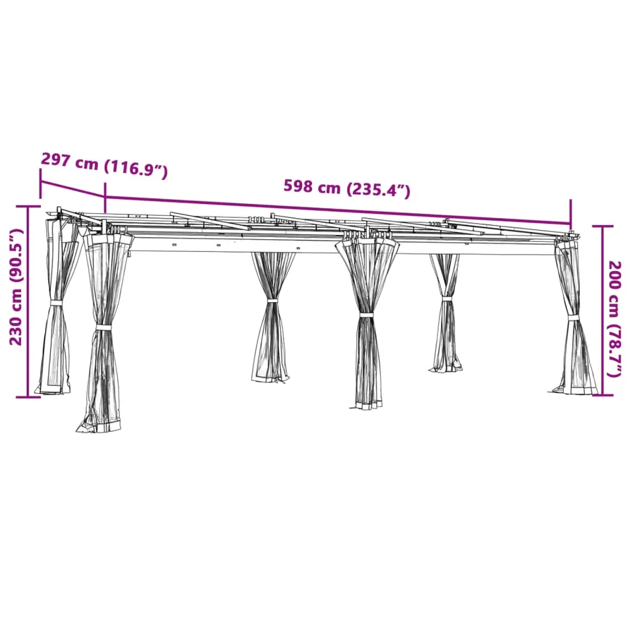 Tonnelle avec parois en filet crème 6x3 m acier - 9