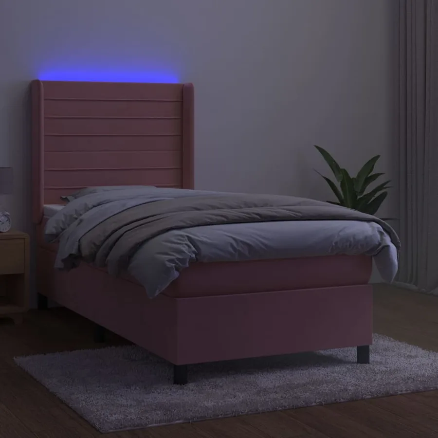 Sommier à lattes de lit matelas et LED Rose 90x190 cm Velours - 3