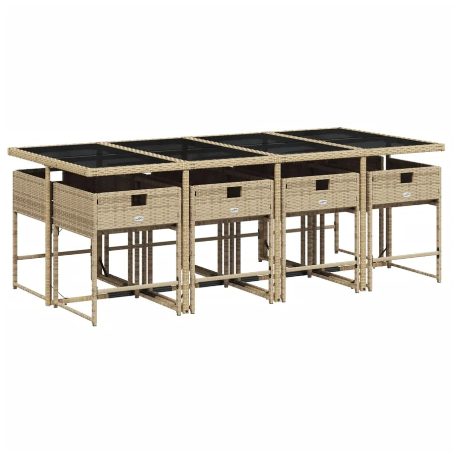 Ensemble à manger de jardin et coussins 9 pcs mélange beige - 4