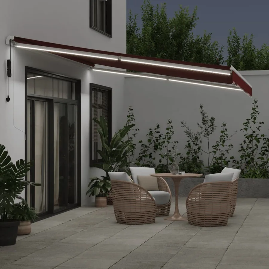 Auvent rétractable automatique avec LED bordeaux 450x350 cm - 3