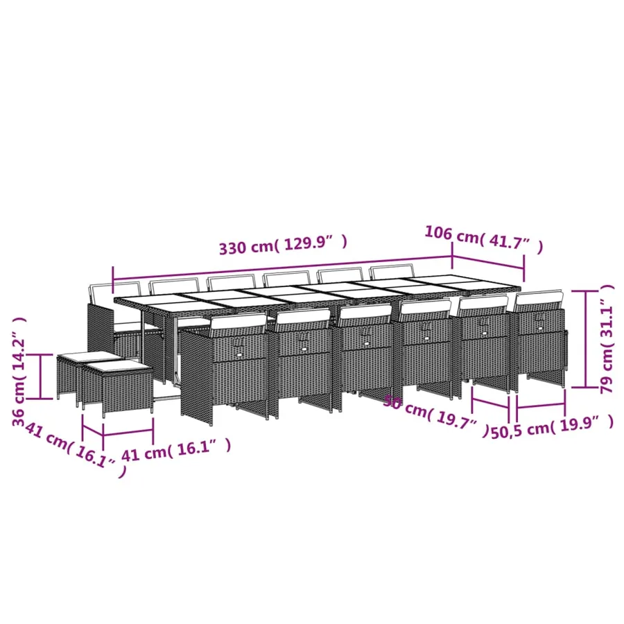 Ensemble à manger de jardin et coussins 17 pcs mélange beige - 11