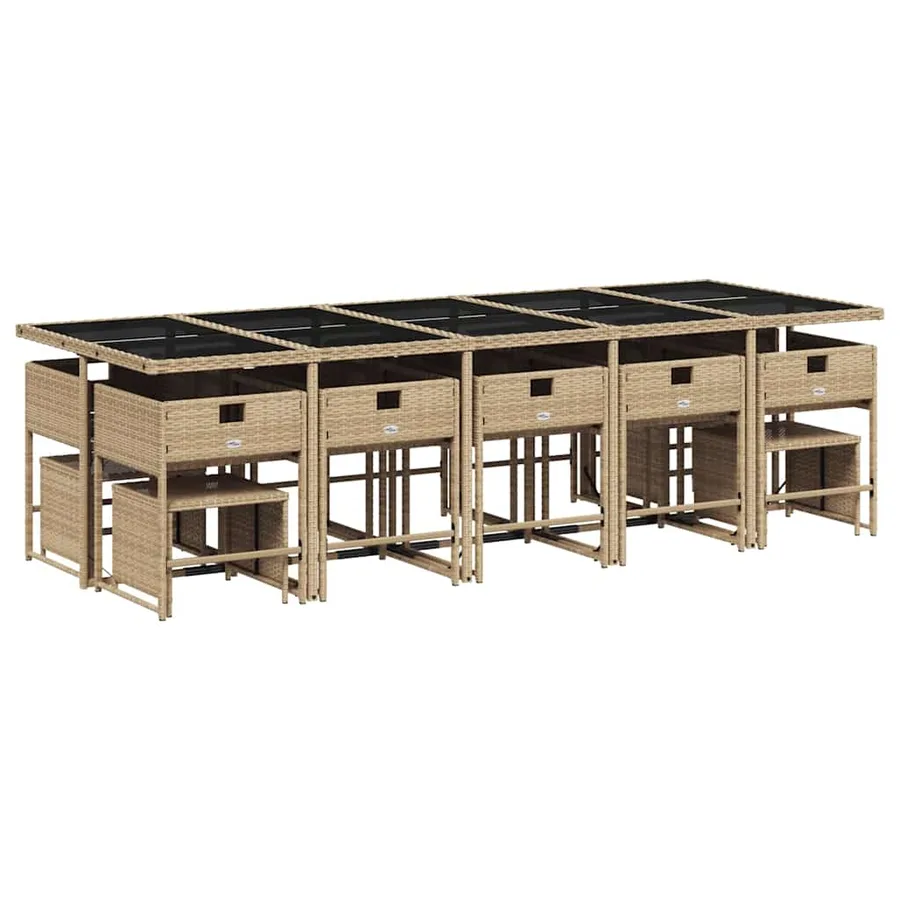 Ensemble à manger de jardin et coussins 15 pcs mélange beige - 5