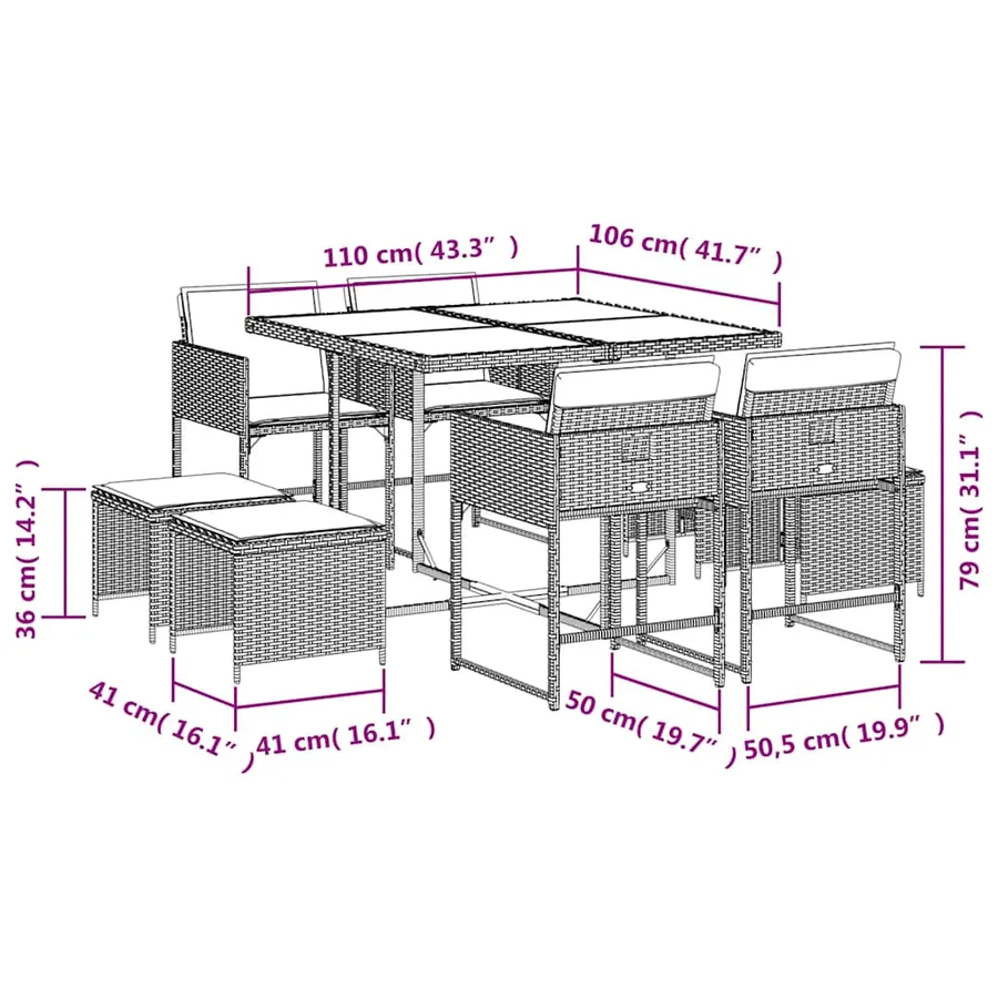 Ensemble à manger de jardin et coussins 9 pcs mélange beige - 11