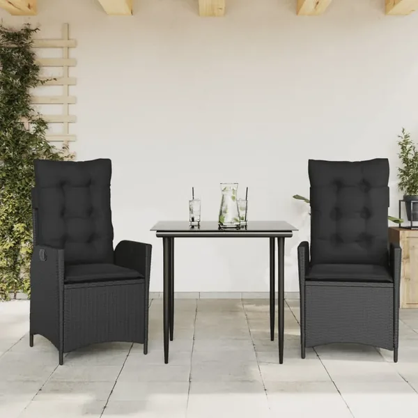 Ensemble à manger de jardin avec coussins 3 pcs Noir
