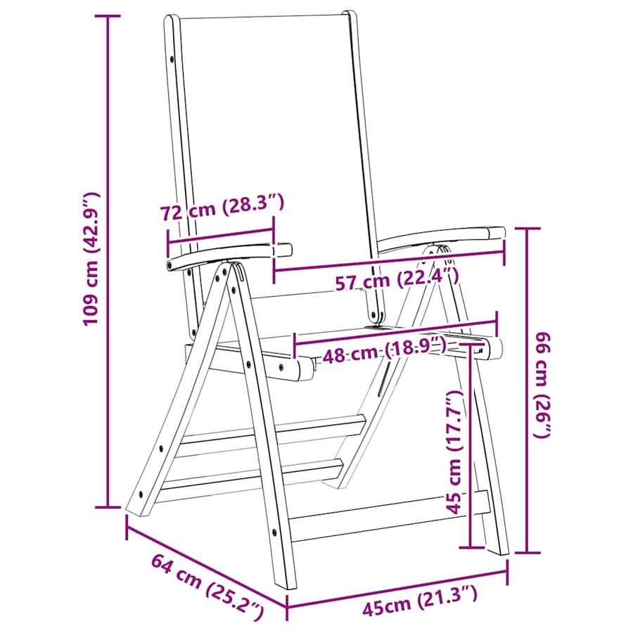 Chaises pliables de jardin lot de 2 bois d'acacia et textilène - 26