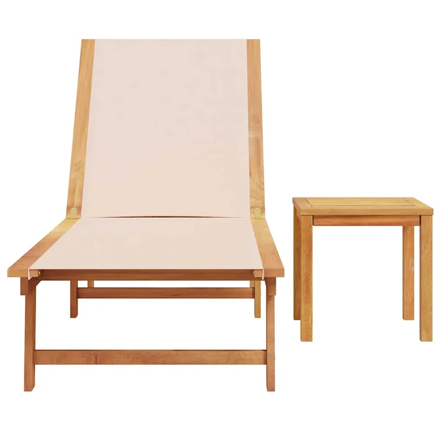 Chaise longue et table gris bois d'acacia solide et textilène - 14