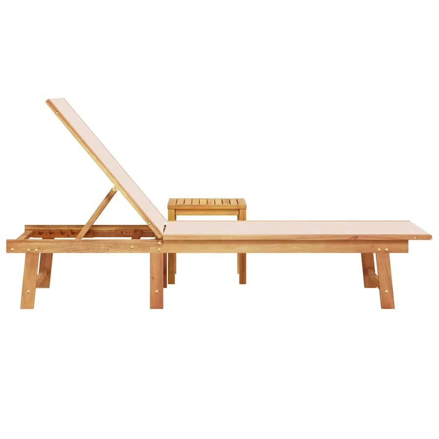 Chaise longue et table gris bois d'acacia solide et textilène - 15