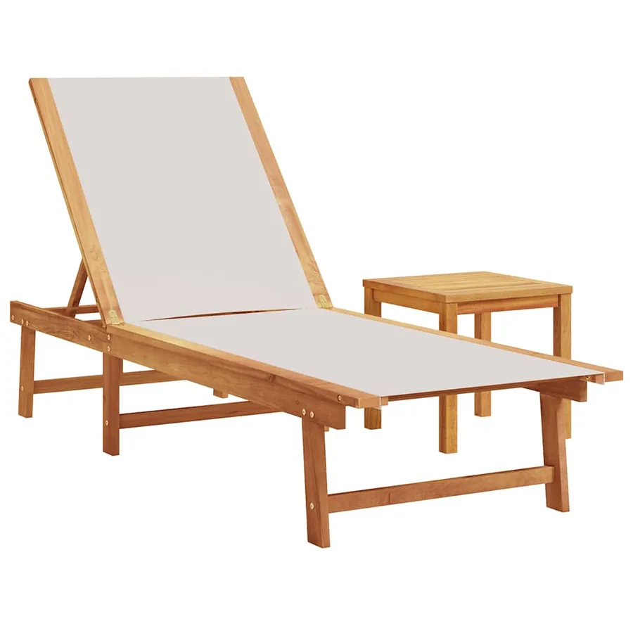 Chaise longue et table gris bois d'acacia solide et textilène - 2