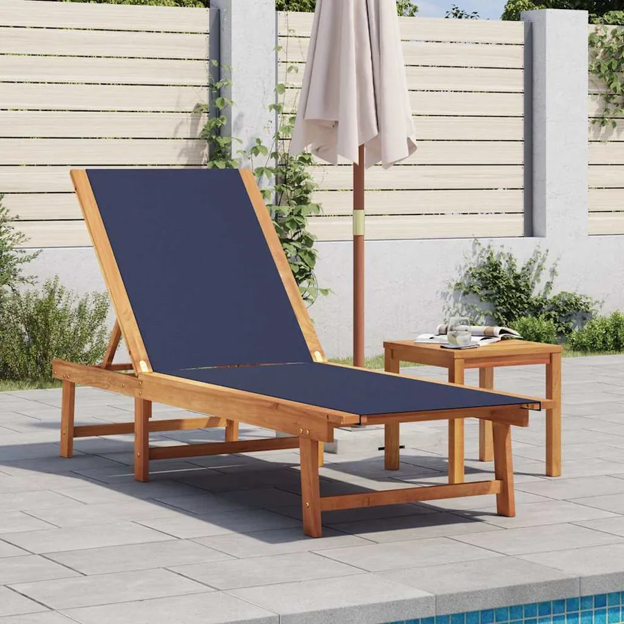 Chaise longue et table gris bois d'acacia solide et textilène - 23