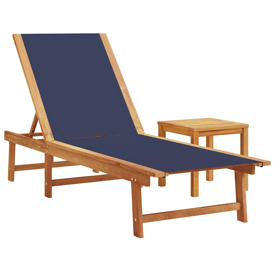 Chaise longue et table gris bois d'acacia solide et textilène - 24